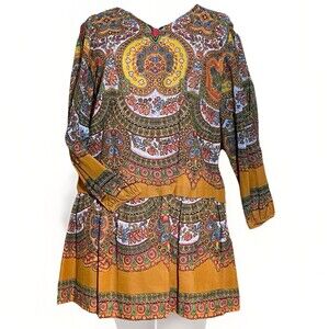 Vtg 70s Boho Tunic Dress Women’s M Multicolor Paisley Print Festival Mod Chic